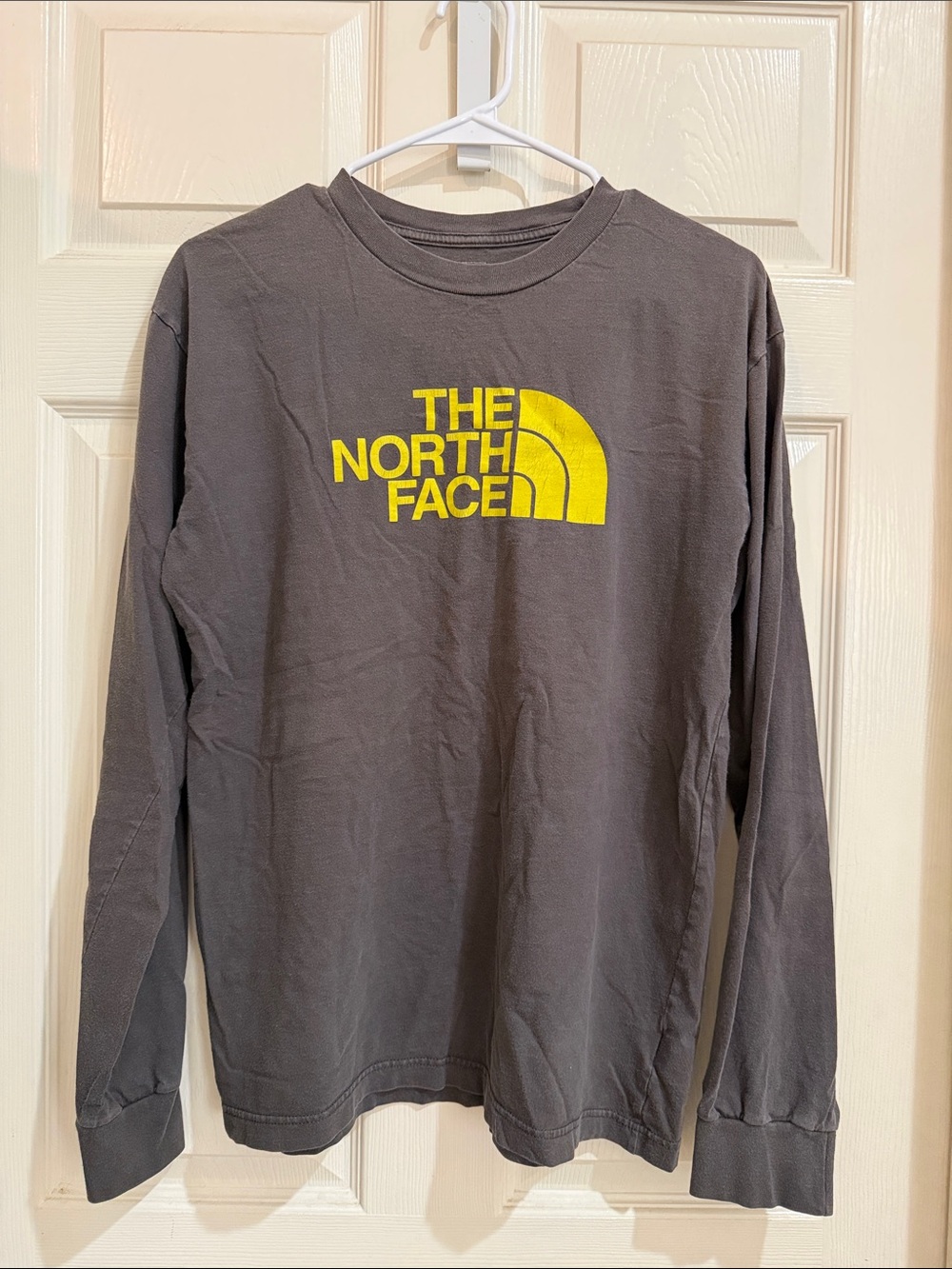 The North Face Long-Sleeve Logo Tee in Charcoal with Yellow Graphic